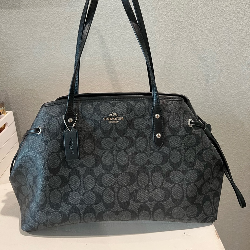 COPY - COPY - Coach PVC Signature Drawstring Carryall Tote in Black Smoke 
styl…